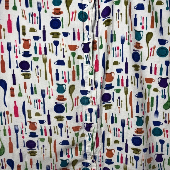 Earth Holic Womens Button Up Cotton Shirt Dress Kitchen Utensils Size‎ M - Picture 3 of 8